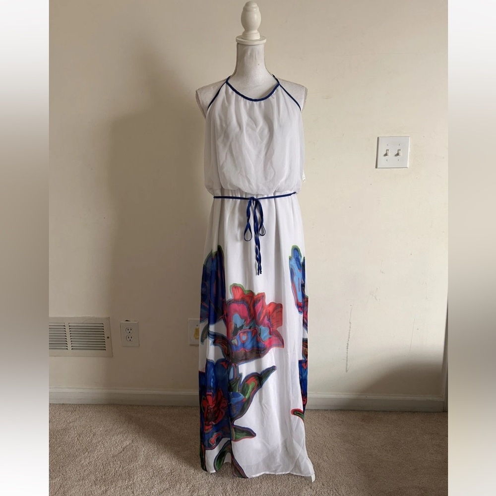 BISOU BISOU Floral Print Spaghetti Strap Maxi Dress 16 $70